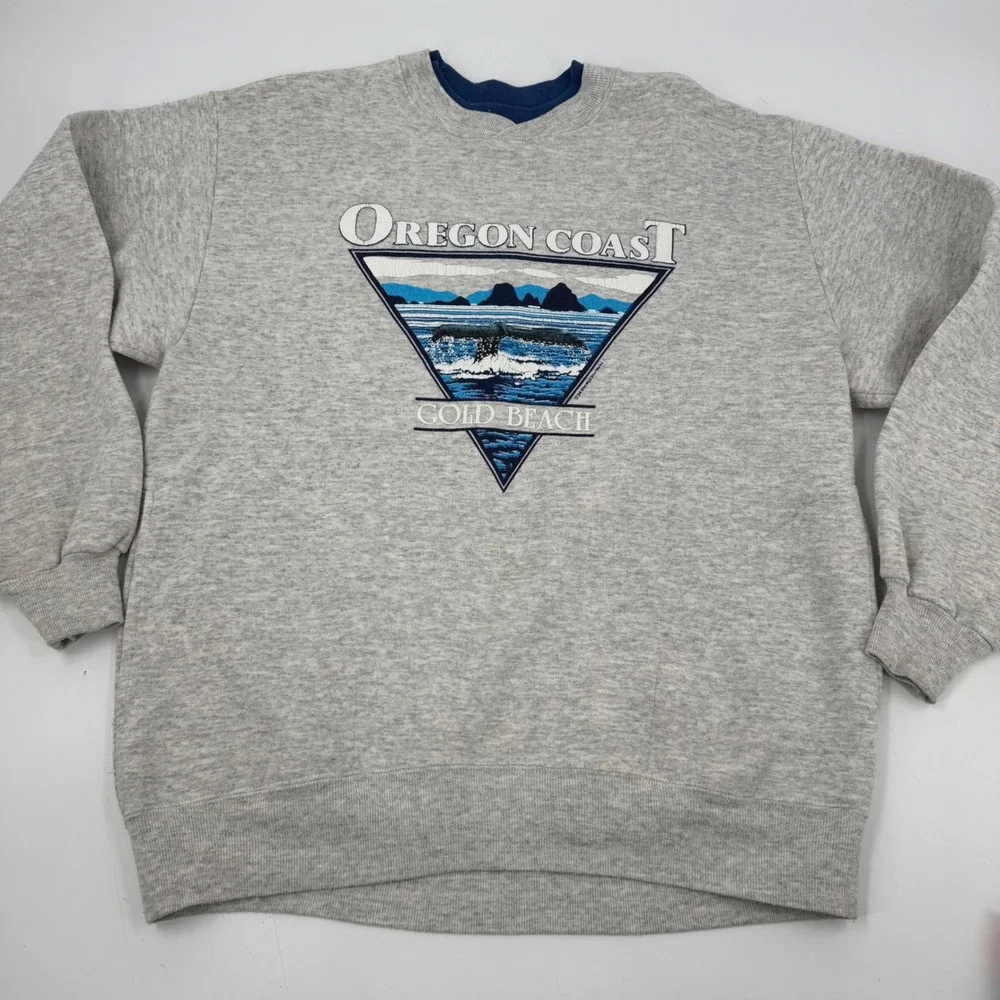 Vintage Oregon Coast Gold Beach Crewneck Sweatshirt Jerzees XL Heather Gray 80's
